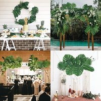 QiHao feuilles de palmier artificielles tropicales Monstera, fausse feuille de palmier verte avec tiges pour décoration de Table de fête Safari Jungle Hawaii