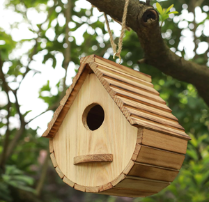 Natuurlijk houten vogelhuisje voor buiten, blauwe vogel, vink, kardinaal, hangend vogelhuisje voor tuinobservatie - Product Image 4