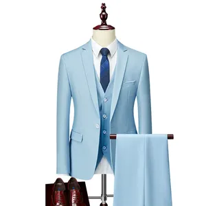 Himmelblau XS-3XL (Jacken+Weste+Hose) lässig Herren hochwertige Business-Blazer / bester Hochzeit Bräutigam dreiteiliger Anzug Tuxedo