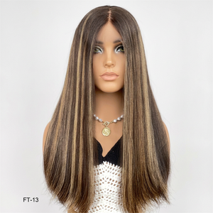 Peluca de Cabello Humano Ruso Virgen Liso de Alta Calidad con Encaje HD, Color Personalizado con Mechas, Encaje Transparente de Lujo, Talla Pequeña Judía - Product Image 1