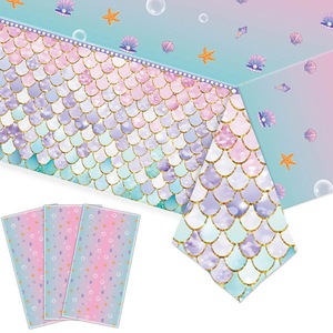 Ensemble de fête d'anniversaire sirène, nappe rose à écailles de poisson, décoration de table jetable pour enfants de 2 à 4 ans - Product Image 3