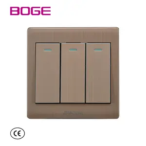 High quality modern 75000 times life test 250V 10 13 16A small button three gang 1 or 2 way white rose gold color wall switch