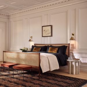 Contemporary Natural Cane Queen Bed Solid Wood <b>Frame</b> Woven Cane Headboard Platform Bed for Stylish Bedroom Furniture Use - Product Image 2