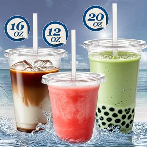 Clear Disposable Plastic <b>Cups</b> 12-32 Oz with Lids Custom Logo for <b>Cold</b> Beverages & Coffee/Tea - Product Image 4