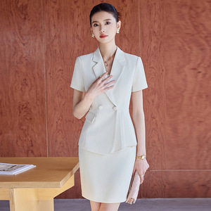 Women's White Suit Set Short Sleeve Summer Elegant Anti-Wrinkle Satin Professional Workwear For Sales Staff Jewelry Stores - Product Image 4
