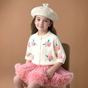 <span class=keywords><strong>Pull</strong></span> en tricot pour filles, nouvelle collection automne-hiver 2026, col rond tendance, cardigan à fleurs 3D, <span class=keywords><strong>pull</strong></span> pour filles - Product Image 2