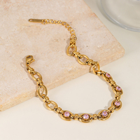 Bracelet en acier inoxydable plaqué or 18 carats, chaîne ovale avec zircon rose incrusté, bracelet pour femme, bijoux imperméables