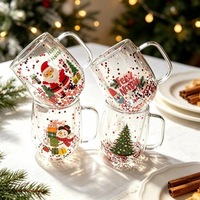 Mug en verre borosilicate à double paroi avec poignée, motif de Noël, pour lait, café, thé, cadeau d'affaires