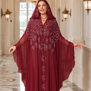Robe Abaya en Mousseline de Soie pour Femmes Musulmanes Vente en Gros Vêtements Islamiques Hijab Ornée de Strass et Perles - Product Image 1
