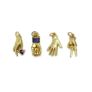 Hand Charm High Quality Zirconia Brass Material with Gold Plated DIY Pendants Jewelry Making Hand Amulet Lucky Fist