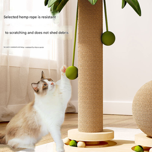 Pohon kelapa kayu padat meja putar kucing tahan lama kolom penggaruk kucing mainan Sisal untuk mendaki sisir mencicil kucing papan gores memanjat - Product Image 3