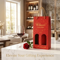 Caja de Regalo Corrugada Personalizada para Vino Tinto y Whisky, Bolsa de Transporte de Alta Gama con Ventanas para Vino/Whisky, Impresión a Cuatro Colores