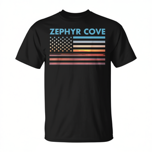 Zephyr Cove Vintage Sunset - Camiseta con bandera americana, color negro, unisex, para adultos, cuello redondo, manga corta, impresión digital - Product Image 3