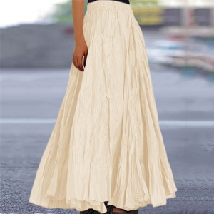 Wholesale Custom OEM Vintage Knitted Breathable Polyester Elegant Vertical <b>Pleat</b> Women's Loose Casual Ankle-Length <b>Maxi</b> <b>Skirt</b> - Product Image 2