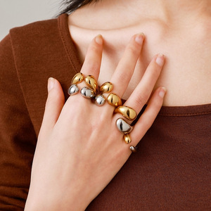 Fashion <b>Rings</b> Stainless Steel 18k Gold Plated Two Tone <b>Open</b> Design Irregular Shape Women's Jewelry Gift - Product Image 2