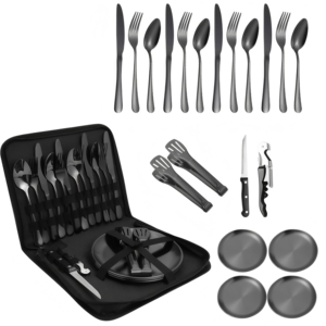 <span class=keywords><strong>Set</strong></span> Peralatan Makan Luar Ruangan Baja Tahan Karat <span class=keywords><strong>Set</strong></span> Pisau Garpu Sendok Piring Piknik Berkemah Peralatan Makan Portabel Luar Ruangan - Product Image 1