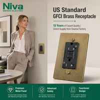 Prise murale GFCI Niva US 20A 120V avec interrupteur différentiel, panneau en laiton massif, idéale pour villas de luxe et hôtels