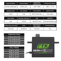 Motor Servo Digital PTK 6830MG para Coche RC 1/8 1/10, Engranaje de Acero Inoxidable de Alta Velocidad 180, Servomotor Industrial de 20Kg-35Kg