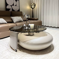 Table basse rotative en fibre de verre avec plateau en verre style crème minimaliste italien et cadre en bois BTCT022 pour la maison ou l'hôtel