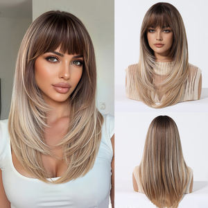 Perruque synthétique pré-bouclée, haute densité, douce, écologique, pour coiffure minimaliste à couches, cheveux longs et raides, perruque complète pour la tête - Product Image 3