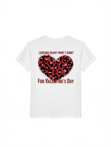 T-shirt con stampa leopardata a cuori da donna, casual, a maniche corte, girocollo, regalo di San Valentino, 100% cotone jersey, primavera estate - Product Image 1