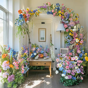 Décoration de scène de jardin Monet avec des roses artificielles, art floral, ensemble pour café, vitrine de magasin, paysage en plastique et soie - Product Image 1