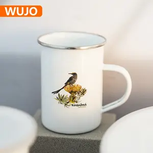 China Factory Supplier Vintage Retro Custom Logo Wholesale White Tea Water Coffee Enamel Mugs for Camping Present Giveaways