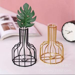 Seeking Excellence Glass Hydroponic Vase Gold Cage Design For Desktop Plant Decoration 25x35x150mm Eco Friendly - Product Image 2