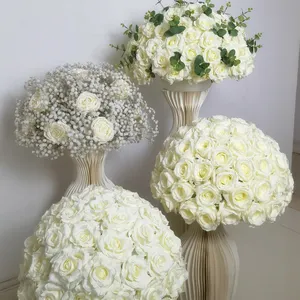 뜨거운 판매 2023 새로운 꽃 웨딩 장식 테이블 중앙 조각 흰색 장미 꽃 장식 결혼식 인공 꽃 공