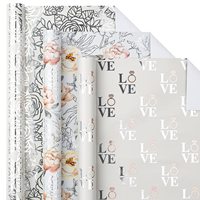 Papier d'emballage cadeau en rouleau de luxe avec impression florale or et argent, taille personnalisée, vente en gros en Chine pour mariage