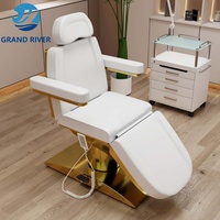 Lit de massage électrique pour salon de beauté, personnalisable, pivotant, doré et blanc, pour extensions de cils, table de massage et chaise faciale réglable