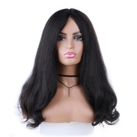 Perruque synthétique Kinky Straight avec queue enveloppante et pointes bouclées, effet ondulé naturel, avec partie en dentelle en T, volumineuse, pour usage quotidien et soirées