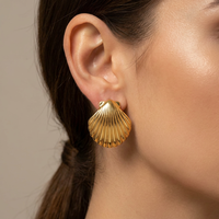 Boucles d'oreilles JUSNOVA imperméables en acier inoxydable plaqué or 18K PVD, style chunky, coquillage, goutte d'eau, zircon, bijoux vintage pour femmes