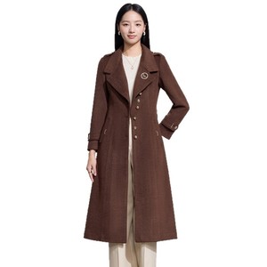 European Style Stand Up Collar <b>Wool</b> Coat Long Slim Fit Warm Medium Thickness With Pocket For Women - Product Image 5