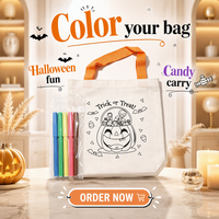 Kit de sac à main en toile DIY Halloween à personnaliser par sérigraphie, réutilisable, pour développer la créativité et la dextérité manuelle