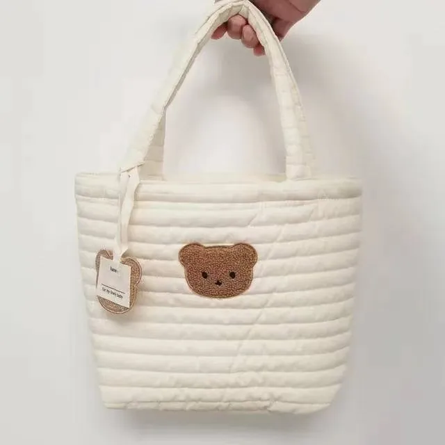 2023 Ins Lovely Bear Stickerei Lagerung Baby Stoff Mutter Windel Handtasche