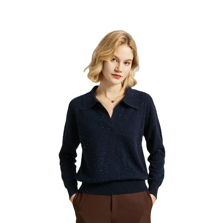 Knit Pullover Polo Neck 100% Wool Cashmere Sweater Custom Autumn Spring for Women Computer Knitted Cashmere / Wool / Customized