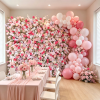 Mur de fleurs artificielles pour mariage, ensemble de toile de fond 2,4m x 2,4m en soie et tissu, lotus et rose 3D, style réaliste et naturel, panneau léger enroulable