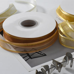 Effen Kleur 2.5Cm Midden Organza Rand Satijnen Lint 100% Polyester Doorschijnend Met Gouden Draad Voor Geschenkverpakking En Diy Decoraties - Product Image 5