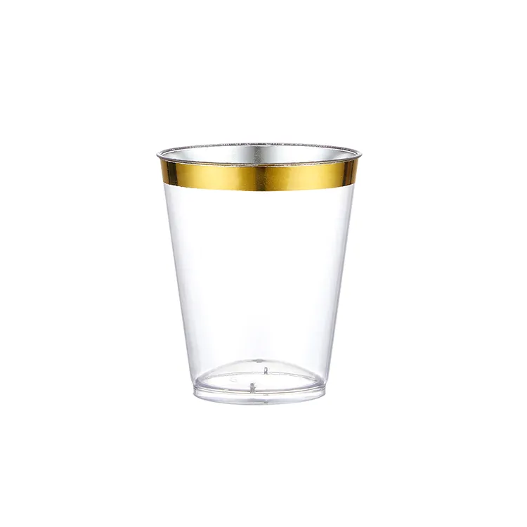 Plastic Cup 9 Oz Hard Disposable Cup Golden Transparent Plastic Go Wine Party Wedding Opp Bag CLASSIC PS Pint Glass 1000 Pcs