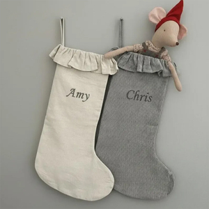 Chaussette de Noël personnalisée avec nom, en lin, cadeau de Noël tendance - Product Image 2