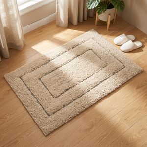 Softa Beige Border Recycled Cotton <b>Rug</b> Handwoven Bathroom Floor Mat 45x75 cm - Product Image 5