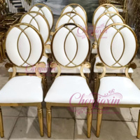 Chaises et tables de réception de luxe en acier inoxydable doré, durables et à bon prix, pour événements et salles de mariage