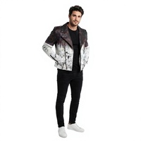 Veste de motard en cuir peint à la main et vieilli pour homme – Manteau streetwear blanc et noir