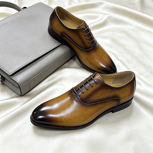Chaussures Oxford pour hommes de style italien, chaussures habillées en cuir marron clair sur mesure pour hommes, chaussures de mariage d'été pour le marié - Product Image 5