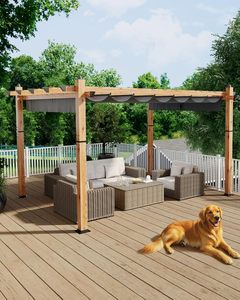 Pergola ngoài trời với tán có thể thu vào nâng cấp Nhôm hạt gỗ kim loại Patio pergola cho sàn sân sau hiện đại - Product Image 1