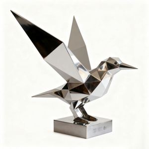 Sculpture d'oiseau géométrique moderne en acier inoxydable, art contemporain pour la décoration murale de la maison et du jardin, design personnalisable - Product Image 2