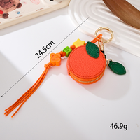 Porte-monnaie mini en cuir avec breloque pêche RW, mignon porte-clés, pochette à monnaie, cadeaux pour fille