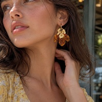 Anting Hoop Bunga Resin Gaya Vintage, Baja Anti Karat 316L PVD, Antialergi, Tahan Air, Perhiasan Fashion