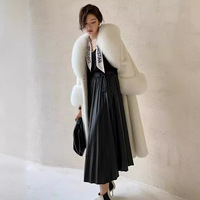 Winter mode Plus Size Faux Nerz Pelz Trench Langer Mantel Mit Pelz Revers und Manschette Kunst pelz Trim Jacke für Frauen Wintermantel